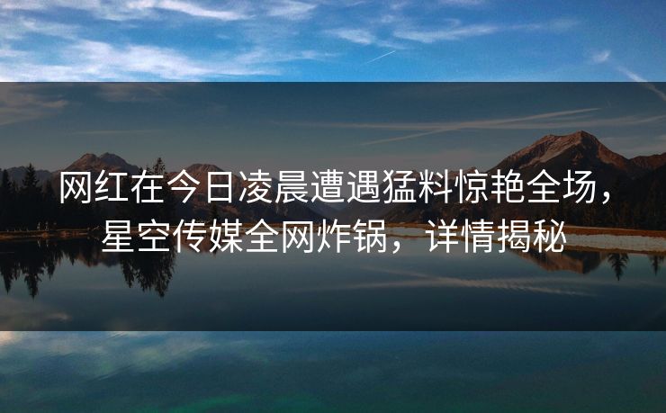 网红在今日凌晨遭遇猛料惊艳全场,星空传媒全网炸锅,详情揭秘