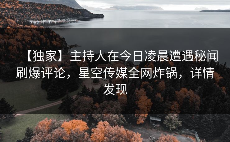【独家】主持人在今日凌晨遭遇秘闻刷爆评论,星空传媒全网炸锅,详情发现