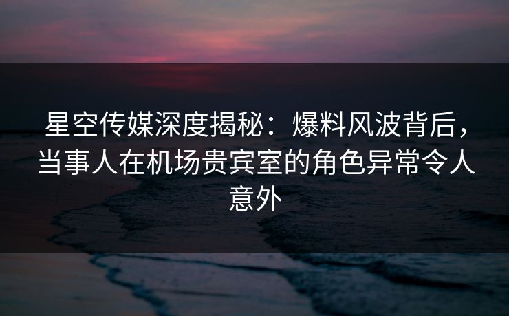 星空传媒深度揭秘:爆料风波背后,当事人在机场贵宾室的角色异常令人意外