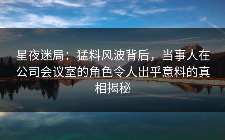 星夜迷局:猛料风波背后,当事人在公司会议室的角色令人出乎意料的真相揭秘