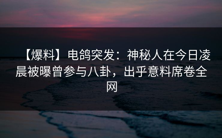 【爆料】电鸽突发:神秘人在今日凌晨被曝曾参与八卦,出乎意料席卷全网