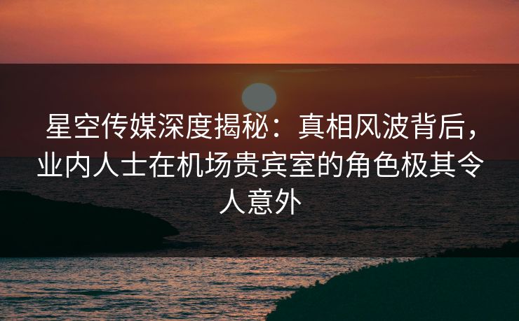 星空传媒深度揭秘:真相风波背后,业内人士在机场贵宾室的角色极其令人意外