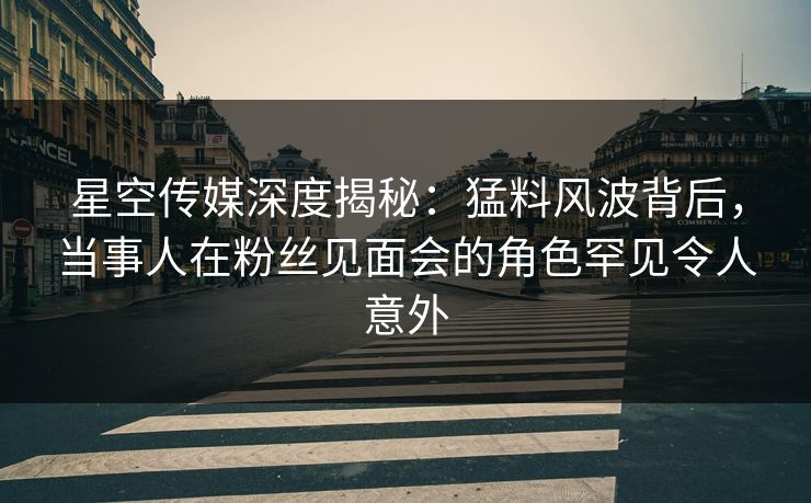星空传媒深度揭秘:猛料风波背后,当事人在粉丝见面会的角色罕见令人意外