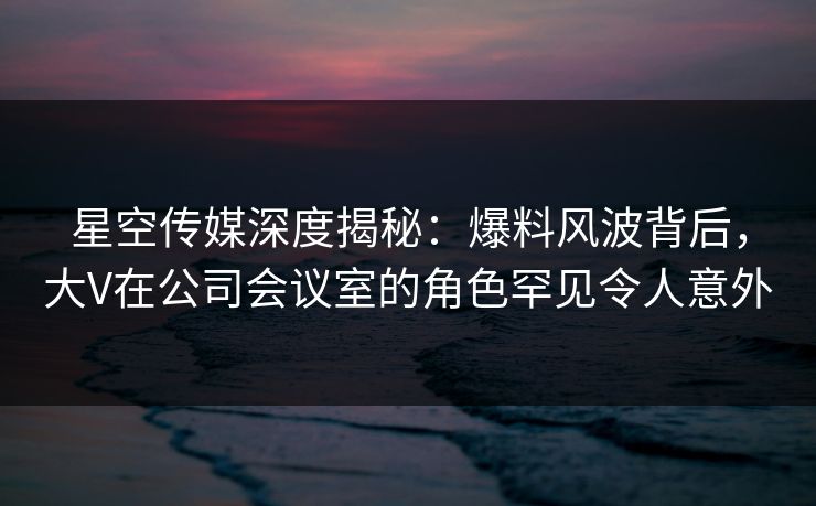 星空传媒深度揭秘:爆料风波背后,大V在公司会议室的角色罕见令人意外